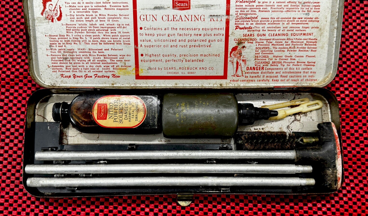 Vintage Sears Roebuck and Company 20222 20-28 GA Gun Cleaning Kit Gauge Box N4
