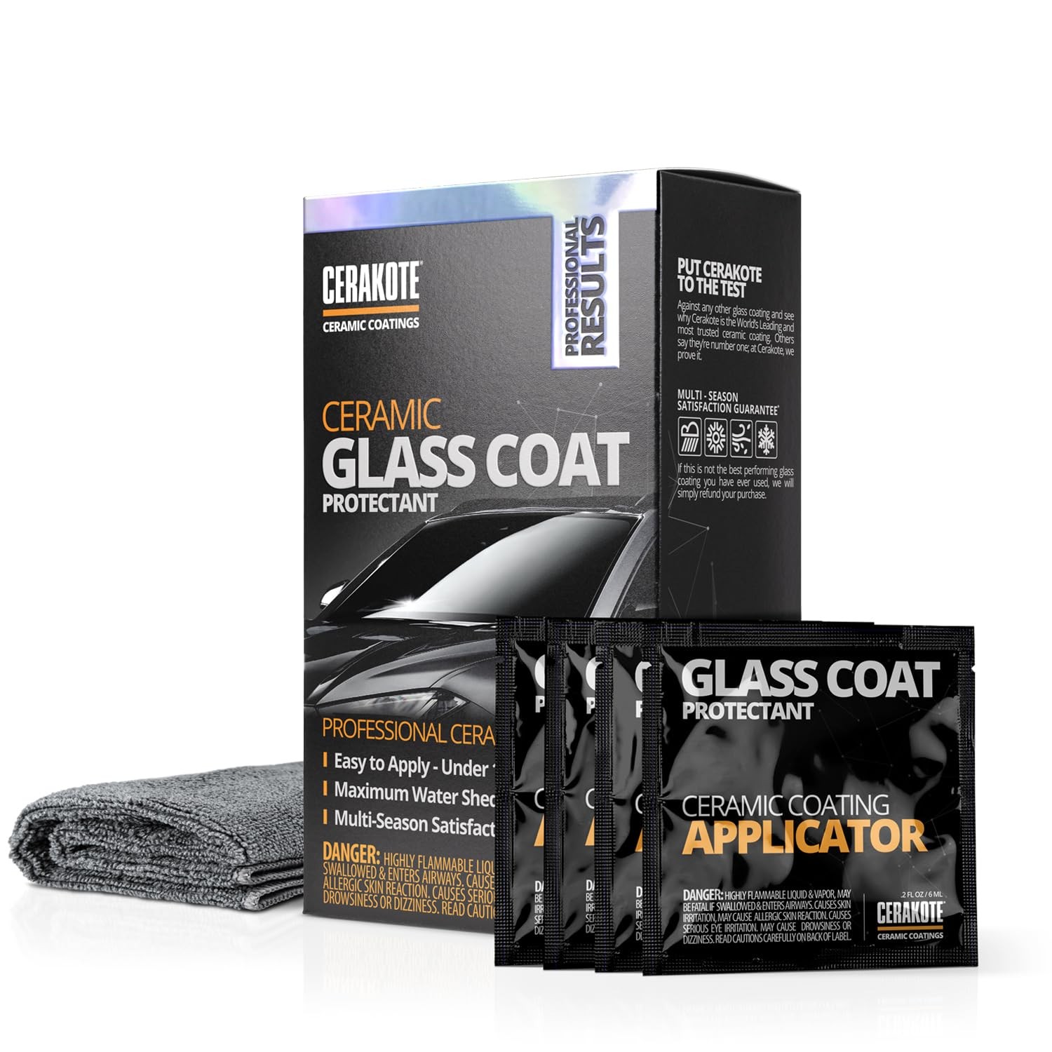 CERAKOTE® Ceramic Glass Coat Protectant - Hydrophobic Automotive 4 Wipe Kit