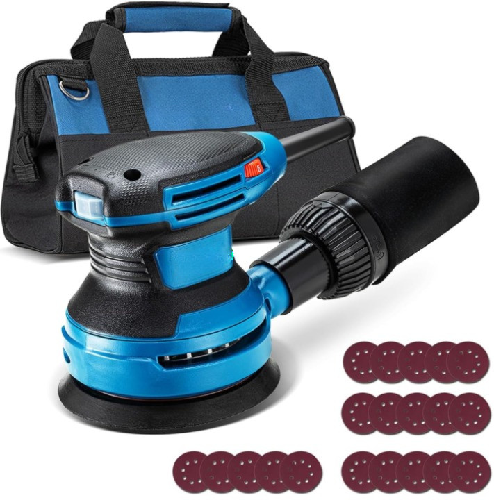 Lijadora Orbital 5" 3.2A 12800OPM 6 Velocidades con Lijas y Bolsa, Nuevo