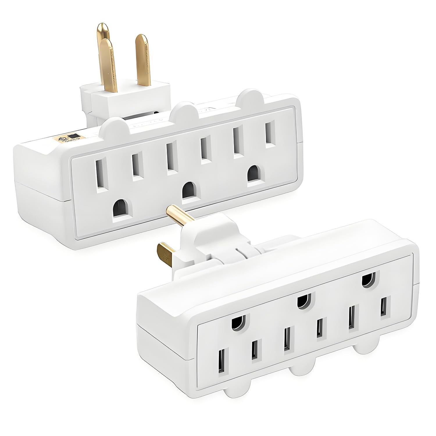 3 Plug Wall Adapter, 2-Pack 3 Outlet Adapter Grounded 180 Degree Swivel Wall ...