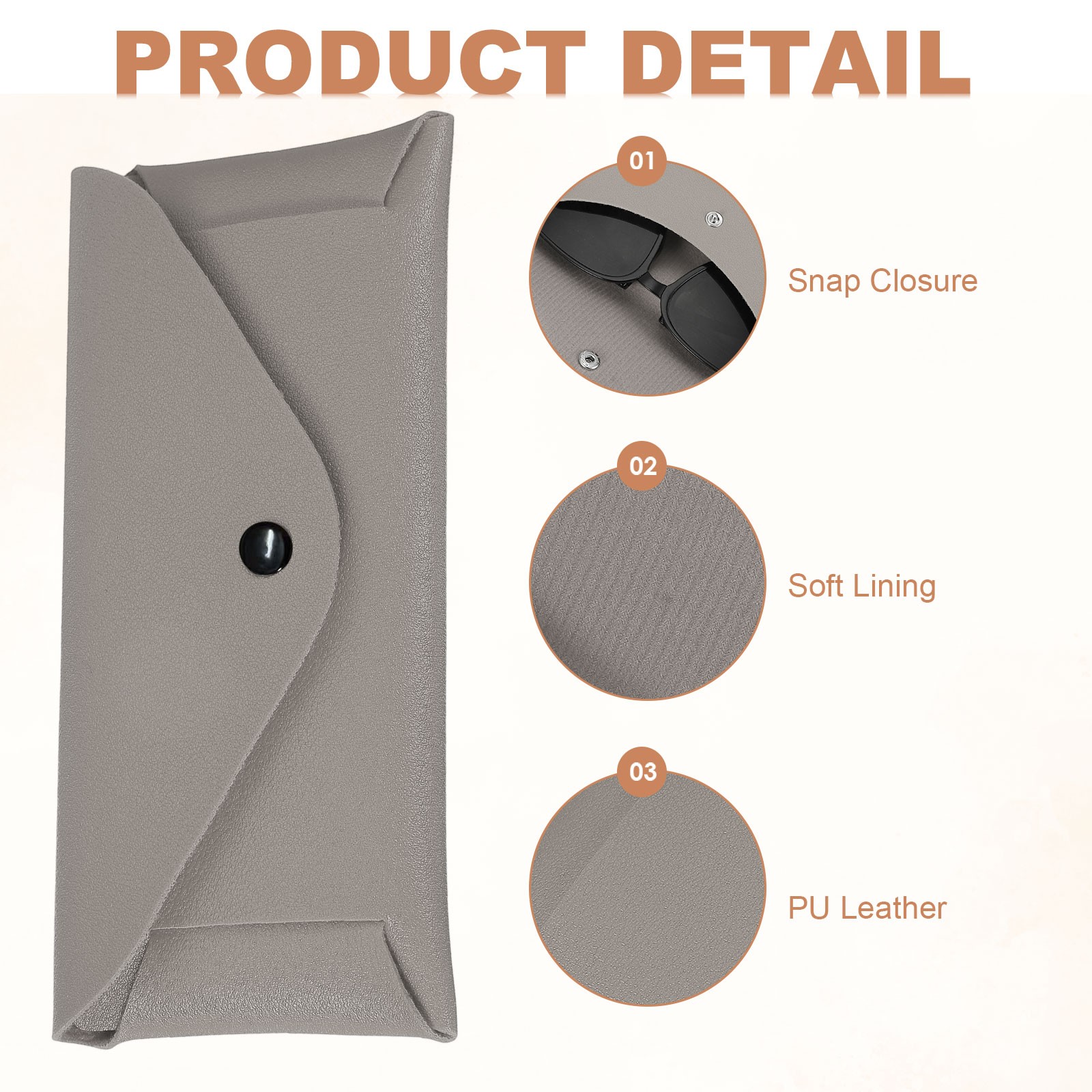 Leather Glasses Case Holder with Button and Cleaning Cloth (Grey)