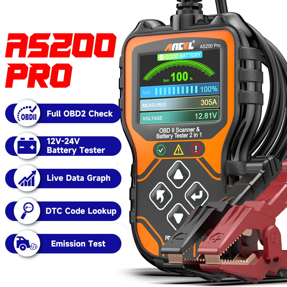 ANCEL AS200 Pro OBD2 Scanner Check Engine Code Reader Scan Tool 24V Battery Test