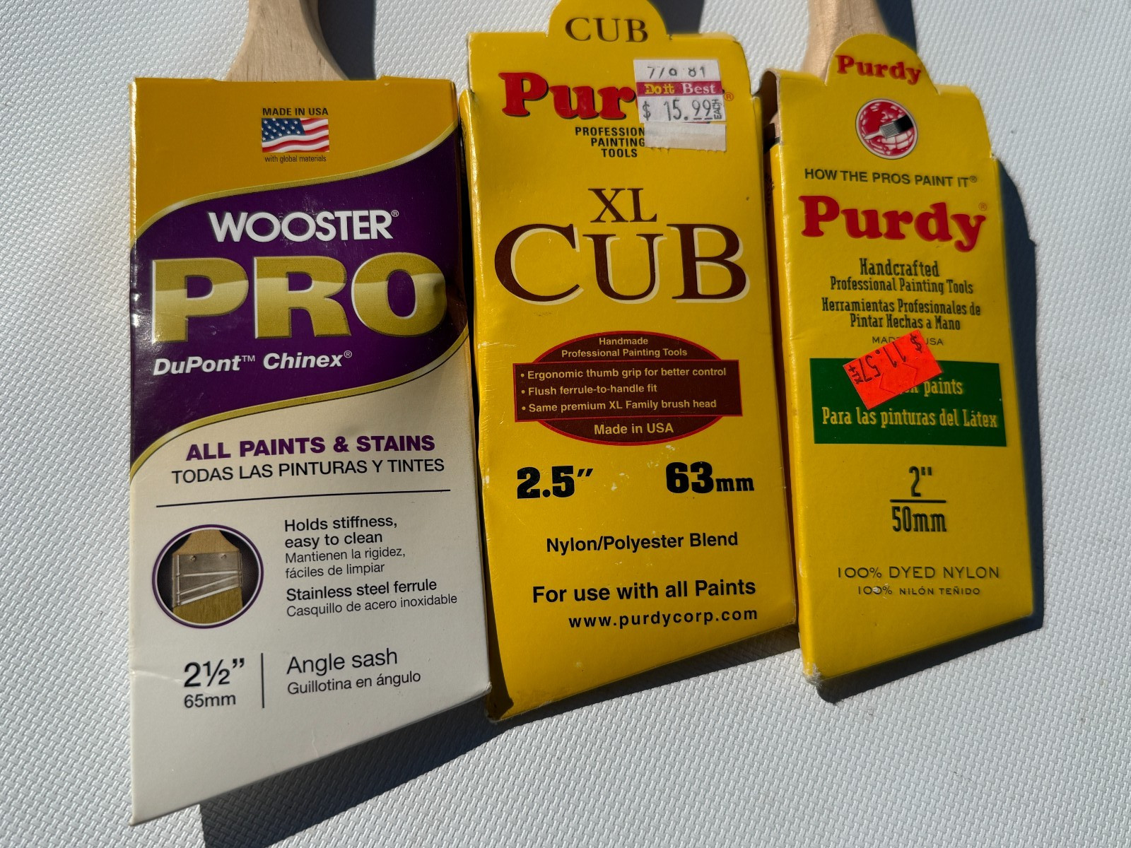 New! Lot of 3 Quality Paint Brushes / Wooster 2.5" Angle + Purdy 2.5" Angle / 2"