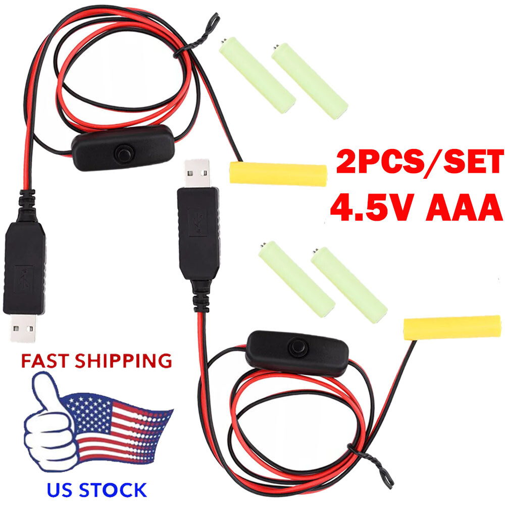 2PCS/Set 4.5V AAA Eliminator Cables 1M Dummy-Battery Power Cord Replacement
