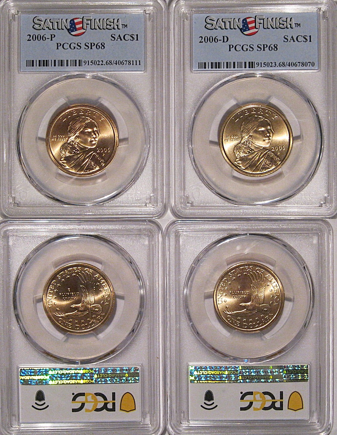 2006 P & D Sacagawea Dollar 2 Coin Set $1 PCGS SP68 Satin Finish