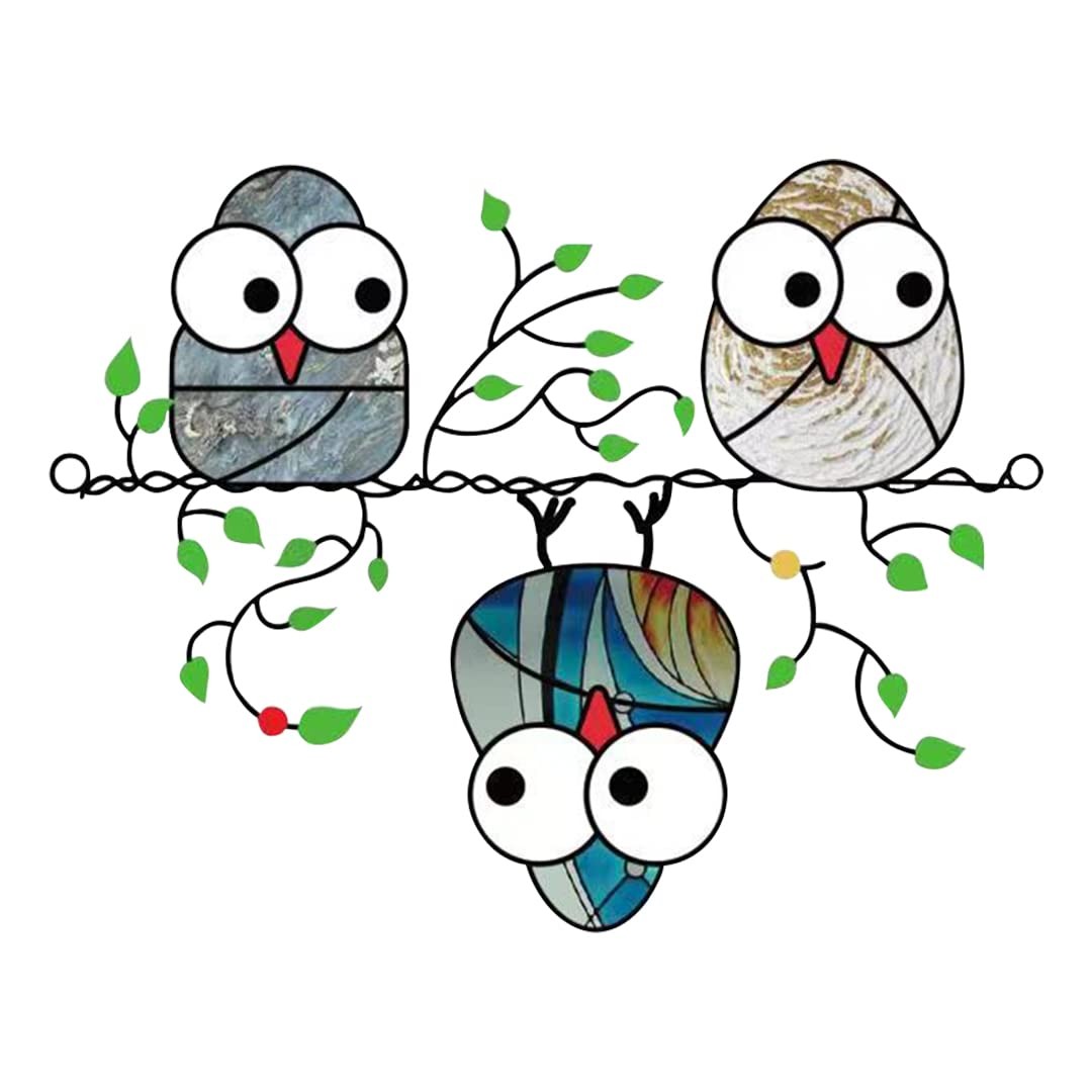 Multicolor Owls Window Hanging Suncatchers Panel Bird Stained Window Hangings...