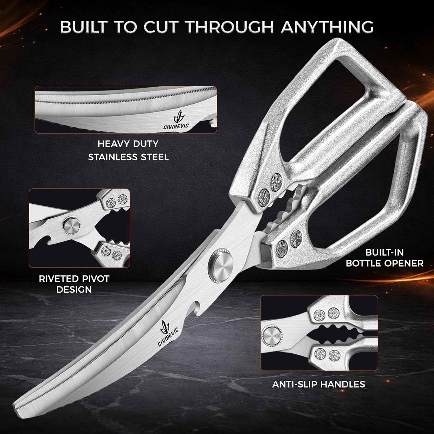 Heavy Duty Kitchen Shears for Bone Cutting, 2 Pack Ultra Sharp Poultry Scissors,