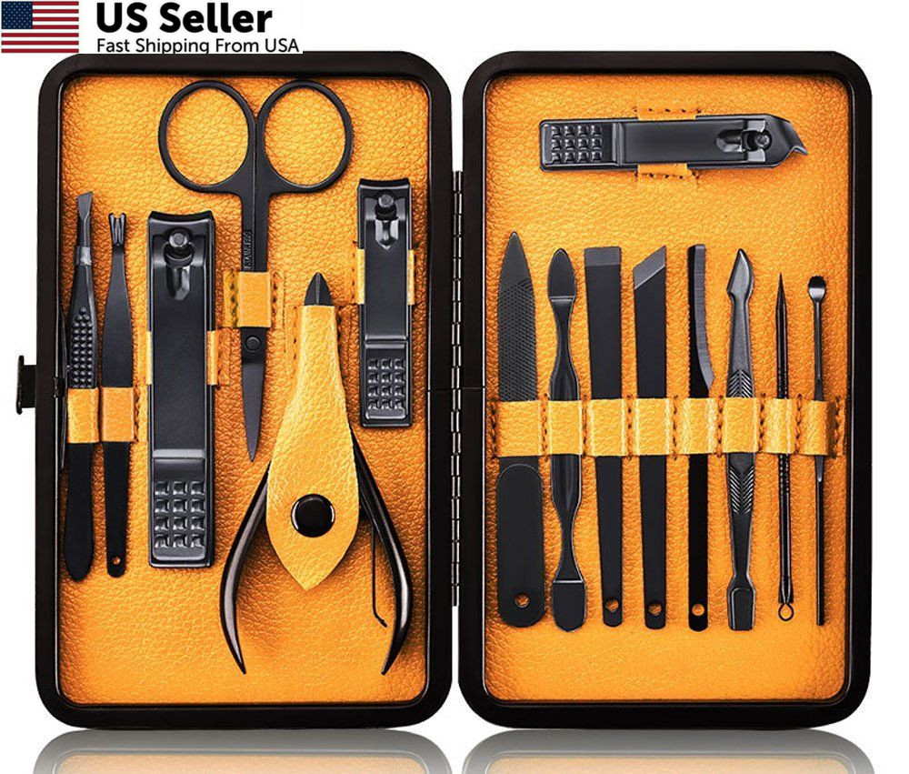 Keiby Citom Professional Stainless Steel Nail 15 Piece Set, Black/Yellow