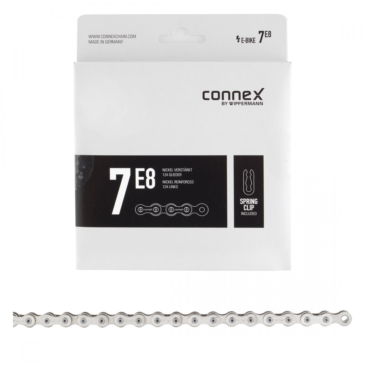 Connex 7E8 1-Speed Chain for E-Bikes | Reinforced, Narrow Width, 124L
