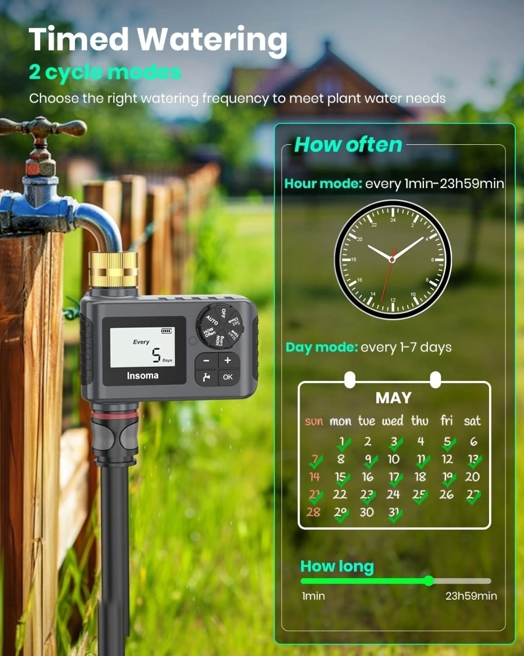 Sprinkler Timer with Brass Inlet and Outlet, Programmable Water Timer for Out...