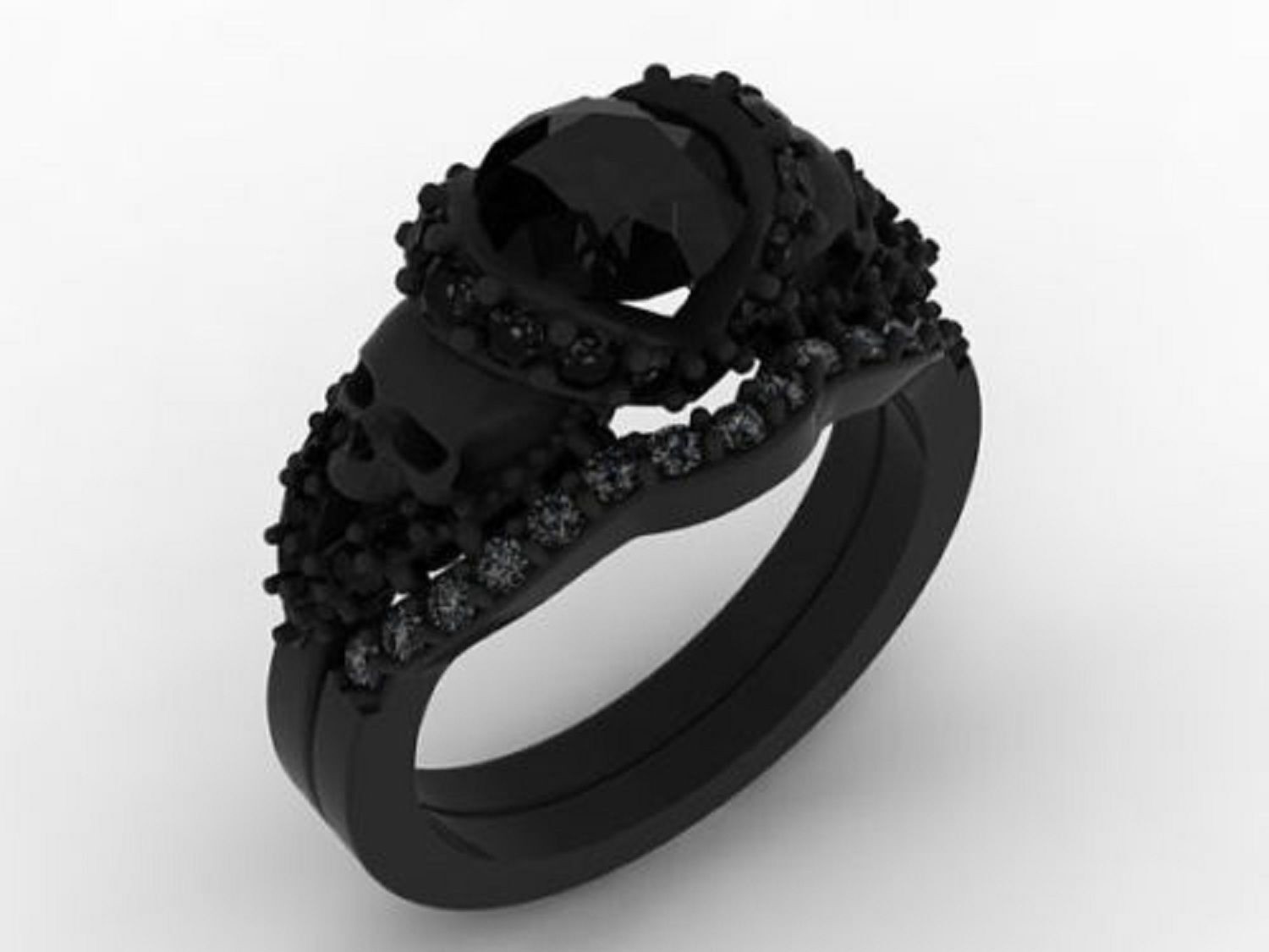 Lab-Created Round 1.80 Ct Black Diamond Engagement Ring Set 14K Black Gold FN