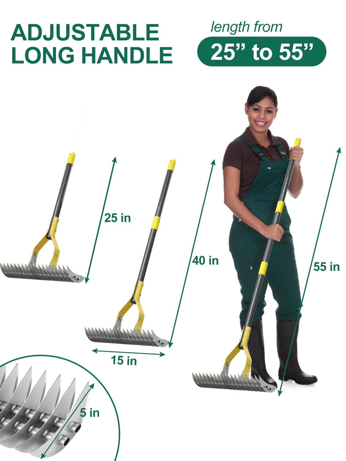 Thatch Rake, 2-in-1 Lawns Manual Dethatcher with Adjustable Head, 55" Heavy D...