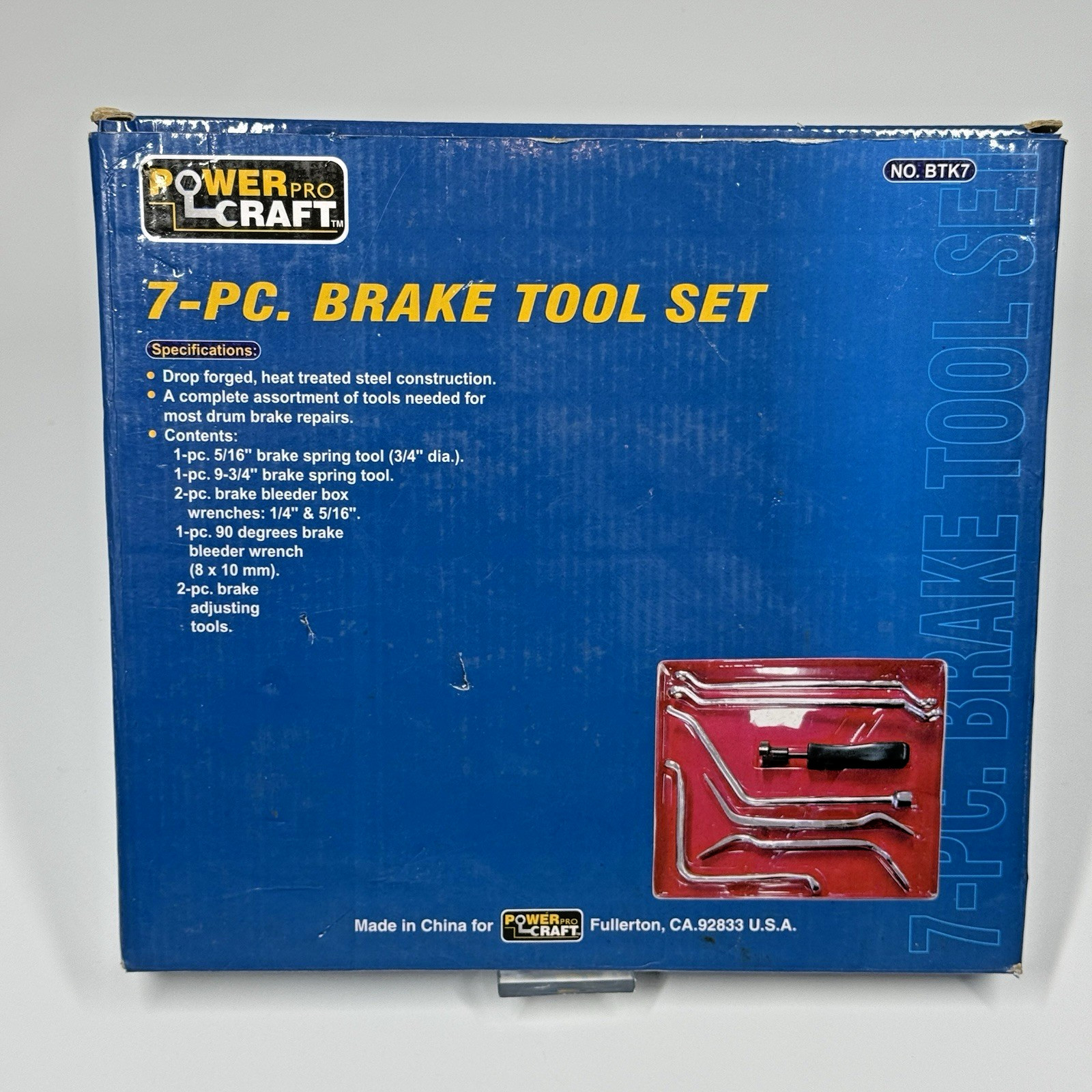 Power Pro Craft BTK7 7 Pc Brake Tool Set Drum Brake Spring Bleeder Wrench Kit