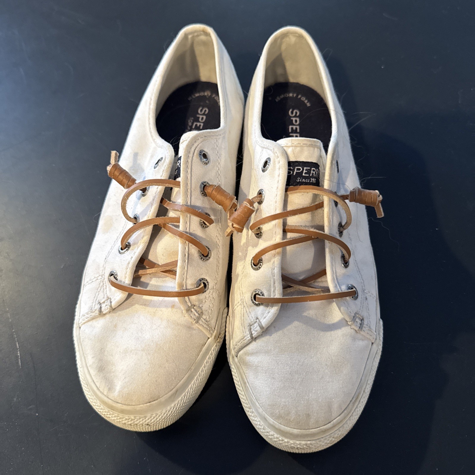 Sperry Women's Topsider White Canvas Boat Shoe Sneakers 8.5 Tennis Shoes