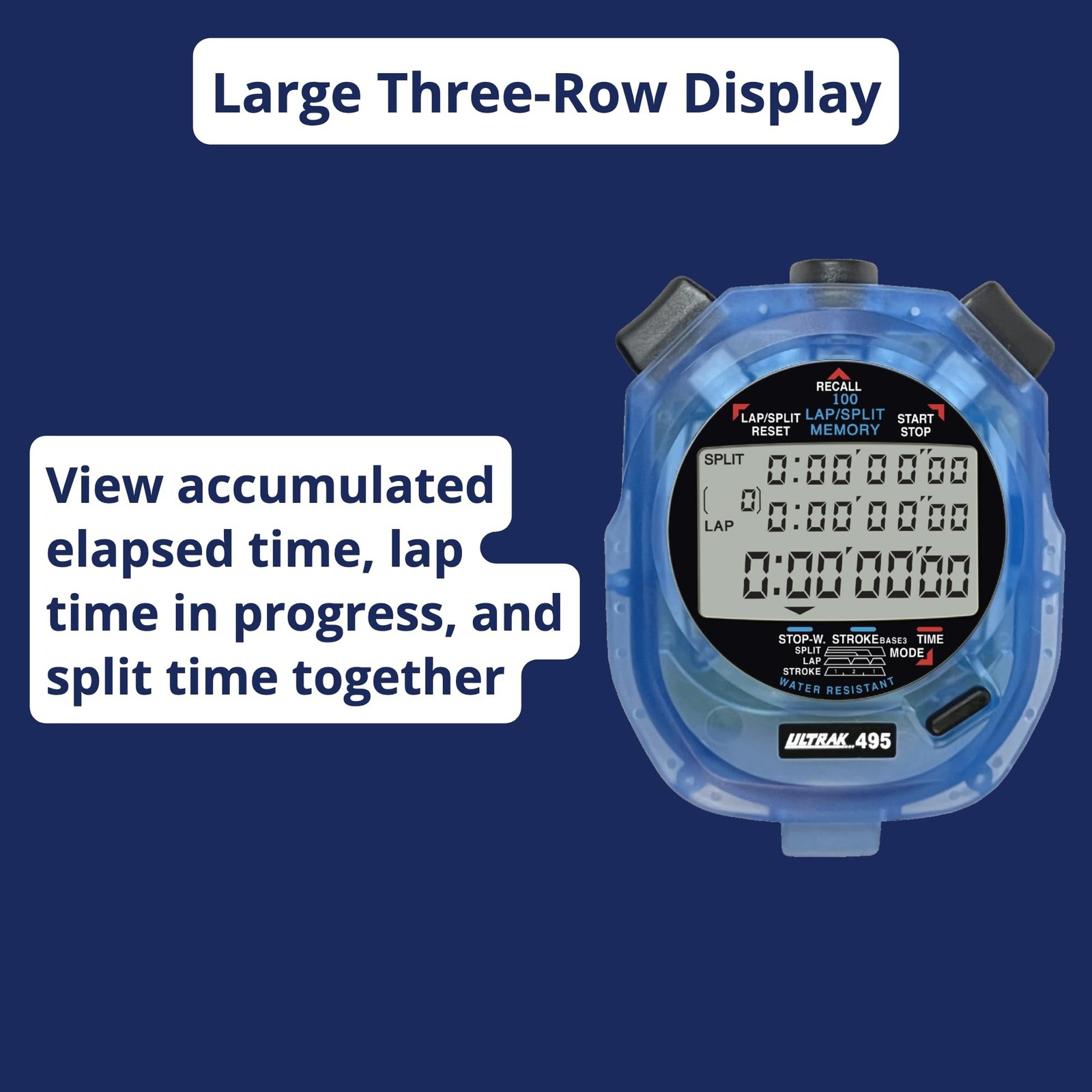 ULTRAK 495 Stopwatch – Blue Professional 100-Lap Digital Timer, Countdown
