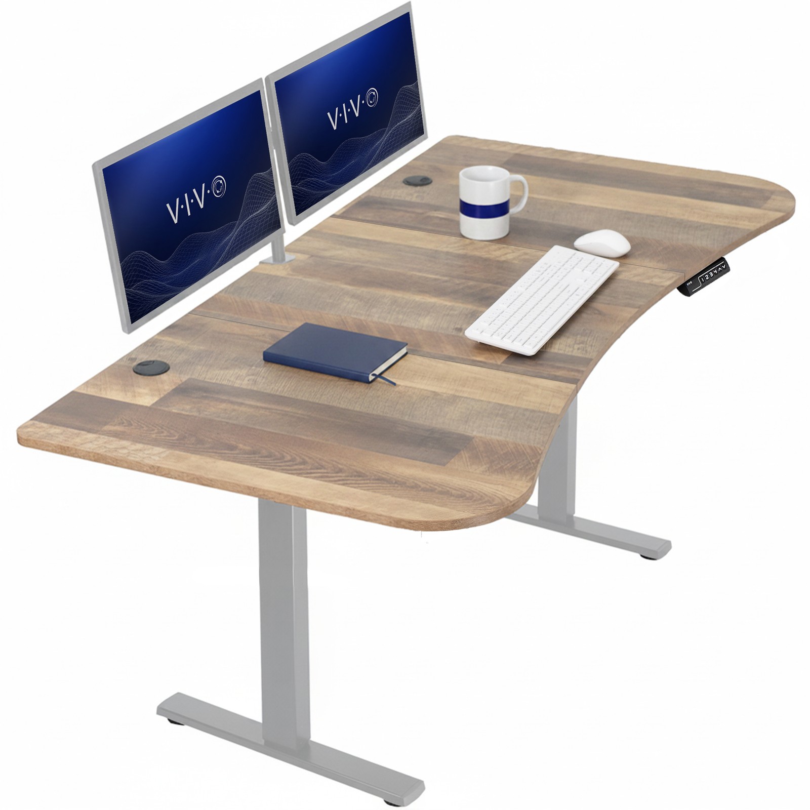VIVO Electric 63” x 32” Standup Desk, Reclaimed Wood Table Top, Gray Frame