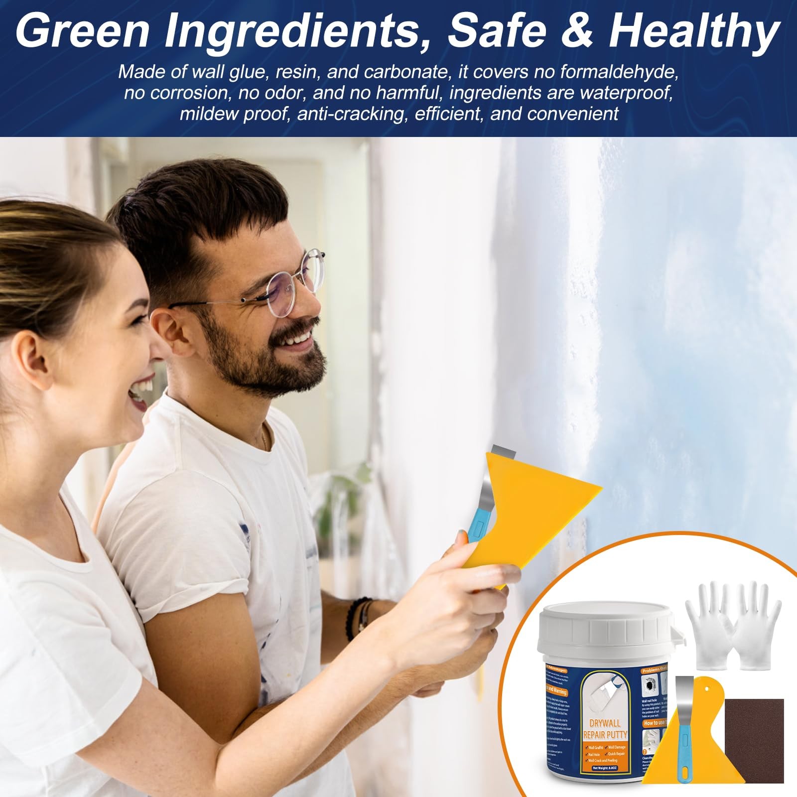 Drywall Repair Kit 8.8OZ Spackle Wall Repair Kit with Scraper Sanding Pad to Qui