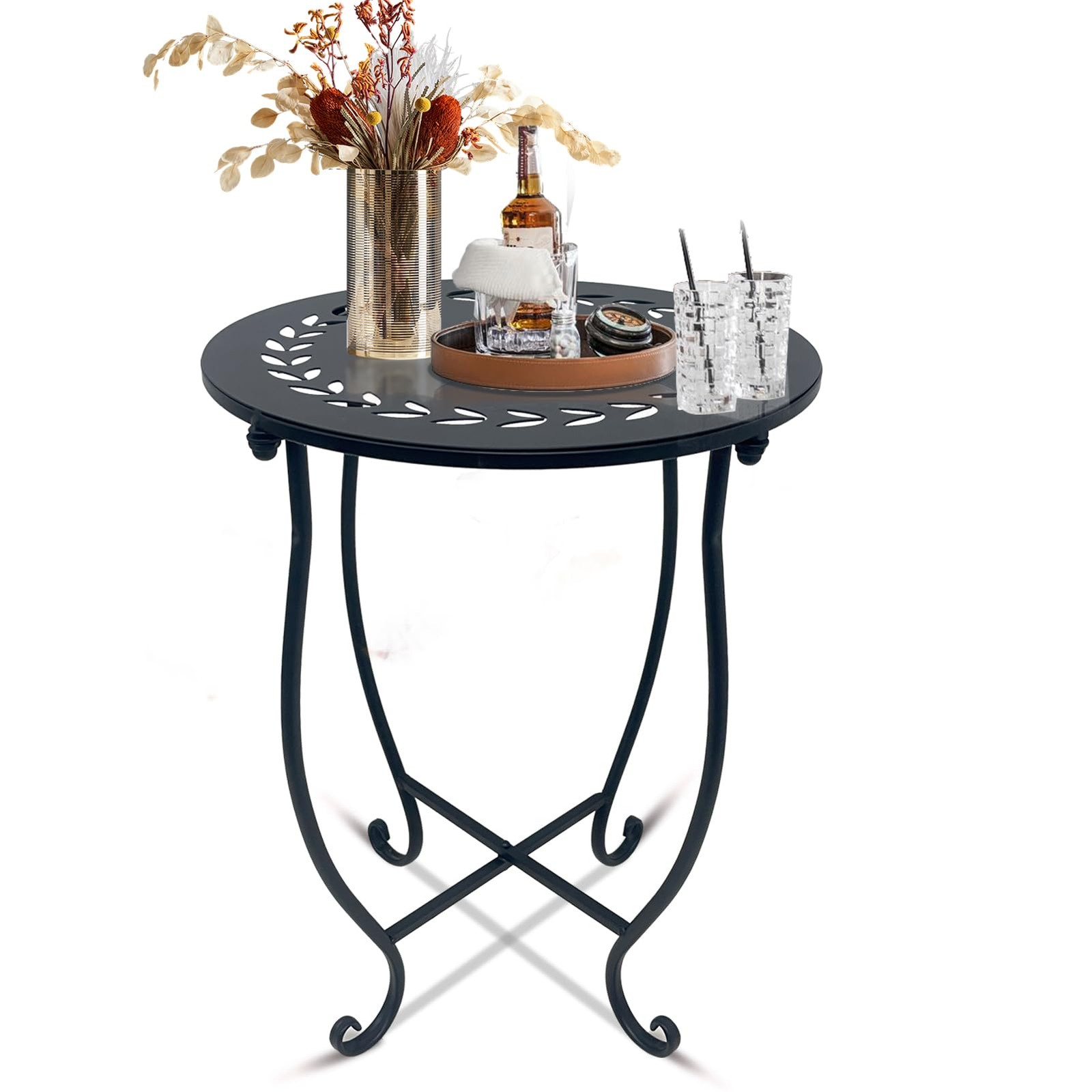 Round Side Table, 1 Pack 14 Inch Bedside Table for Living Room, Bedroom, Weat...