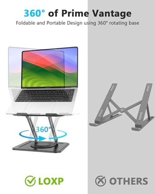 Adjustable Laptop Stand, Computer Stand with 360 Rotating Base, Classic Black