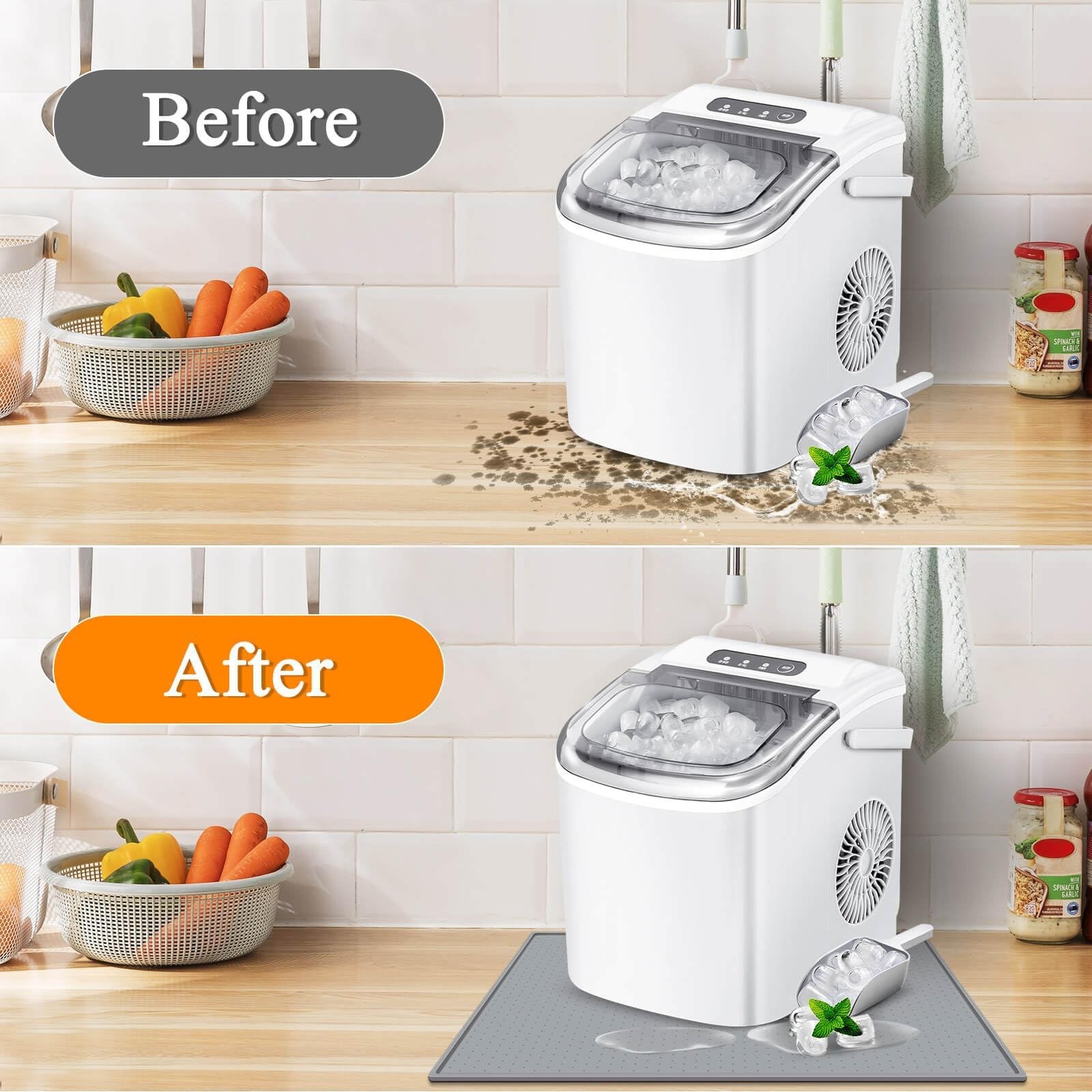 Nugget Ice Maker Countertop Mat with Non-Slip Dots, Waterproof Silicone Mat...