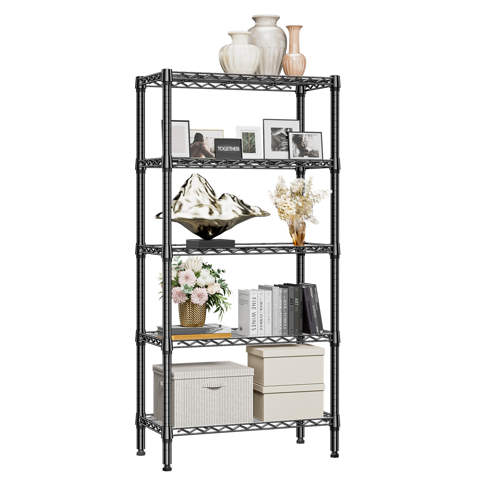 5 Tier Metal Wire Shelf 13.8"x 29.5"x 59.5" Storage Shelves Kitchen Racks Black