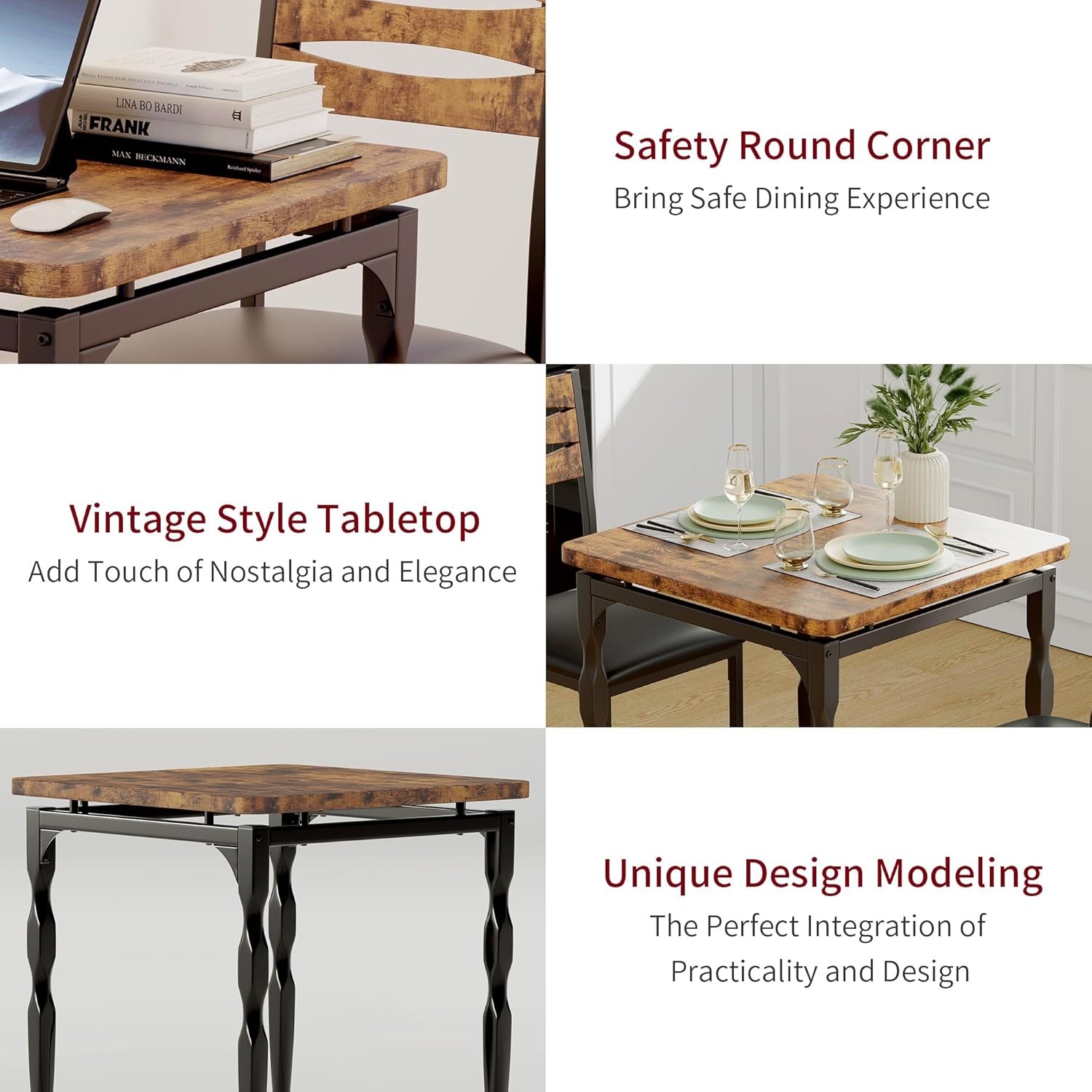 3Piece Dining Table Set Chairs Spiral Legs for Small Spaces Kitchen Apartment