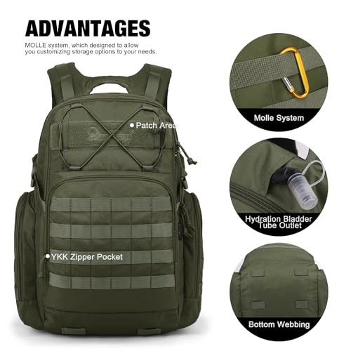 40L Tactical Backpack for Men,Molle Military Backpack for Army Green