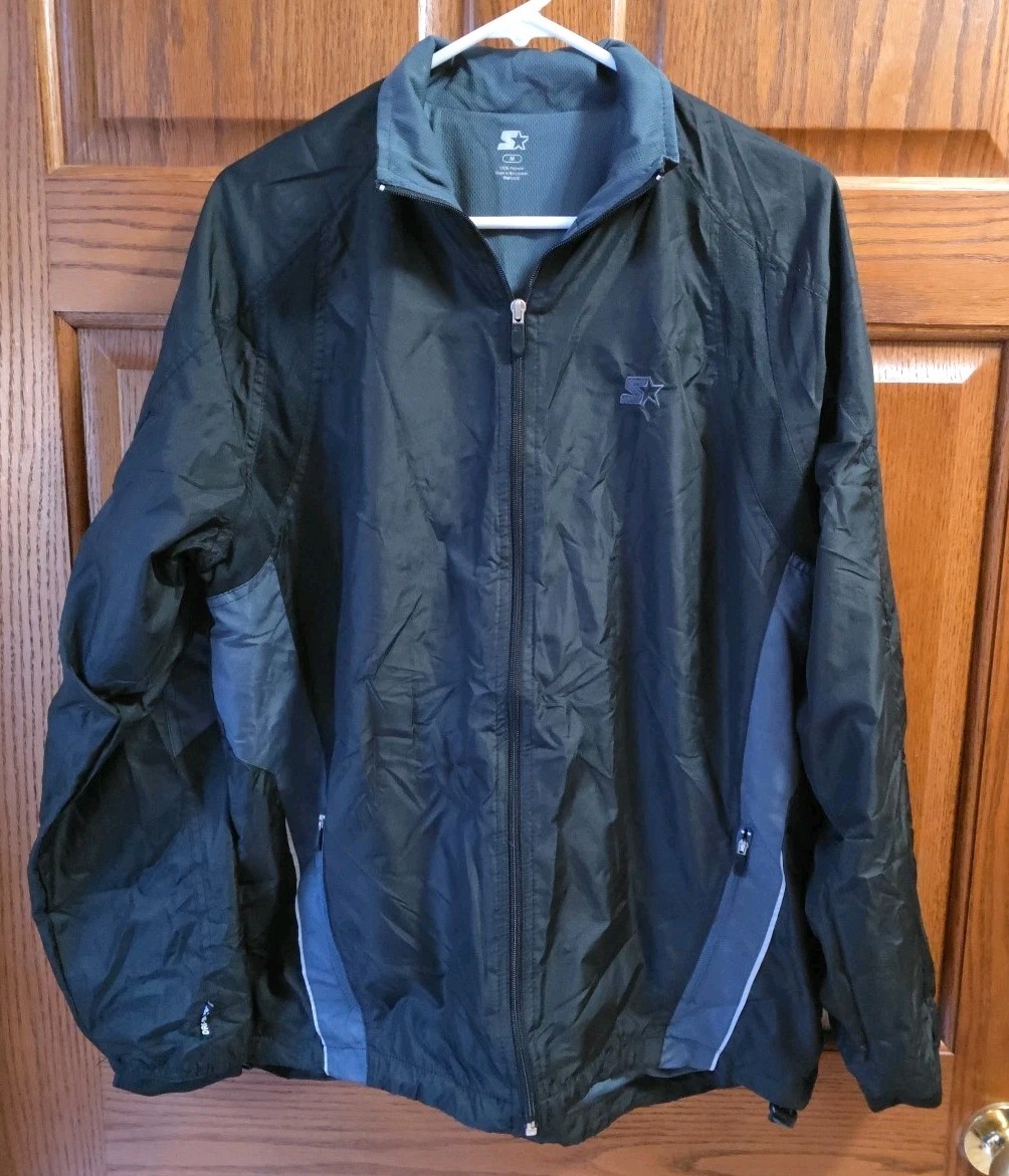 Starter Dri Star Mens Medium Full Zip Black/Gray Windbreaker Zip Pockets