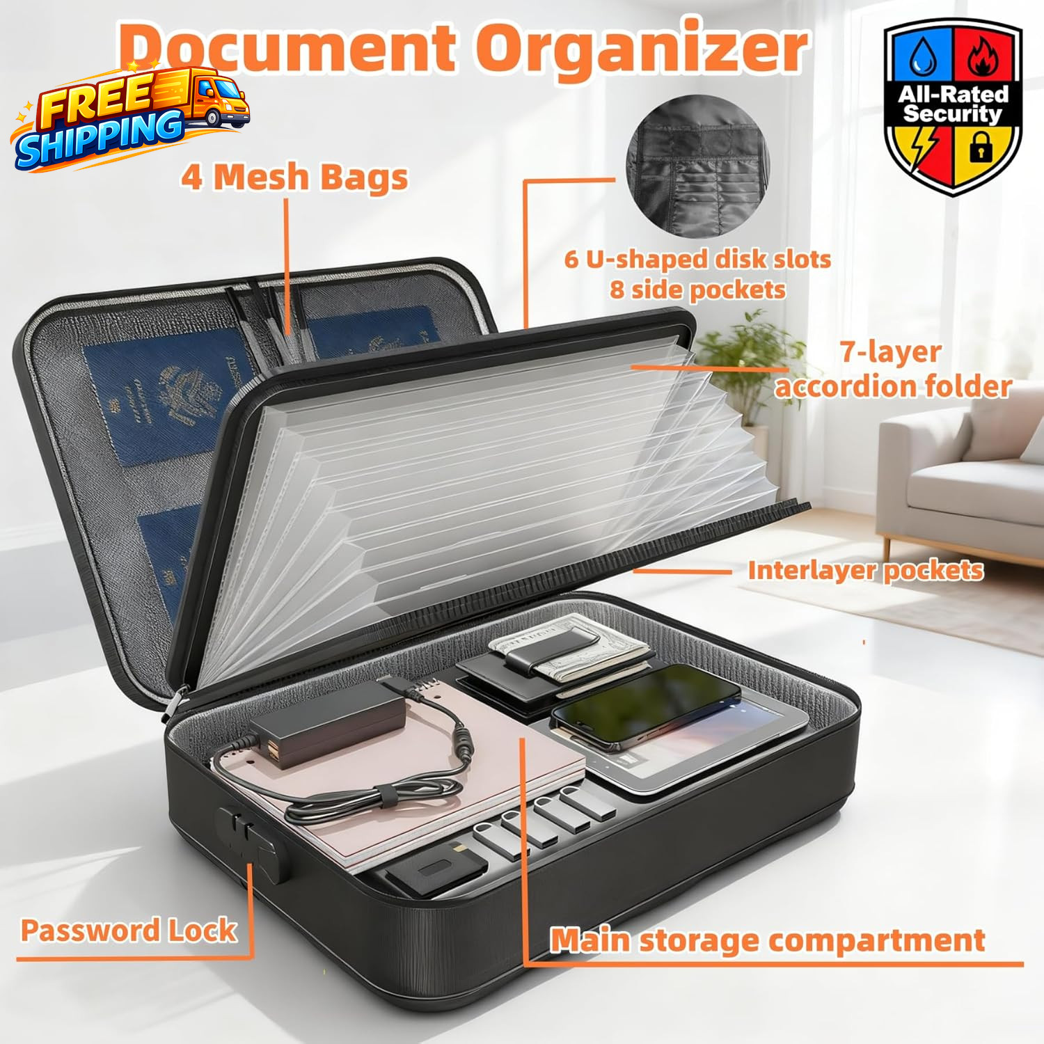 Fireproof Document Box Soft-Shell with Lock & Waterproof Zipper 5200°F Safe