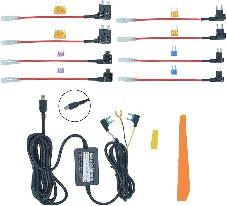 Dash Cam Hardwire Kit, 24-Hour Surveillance Power Box, 12V-24V to 5V, Black,...