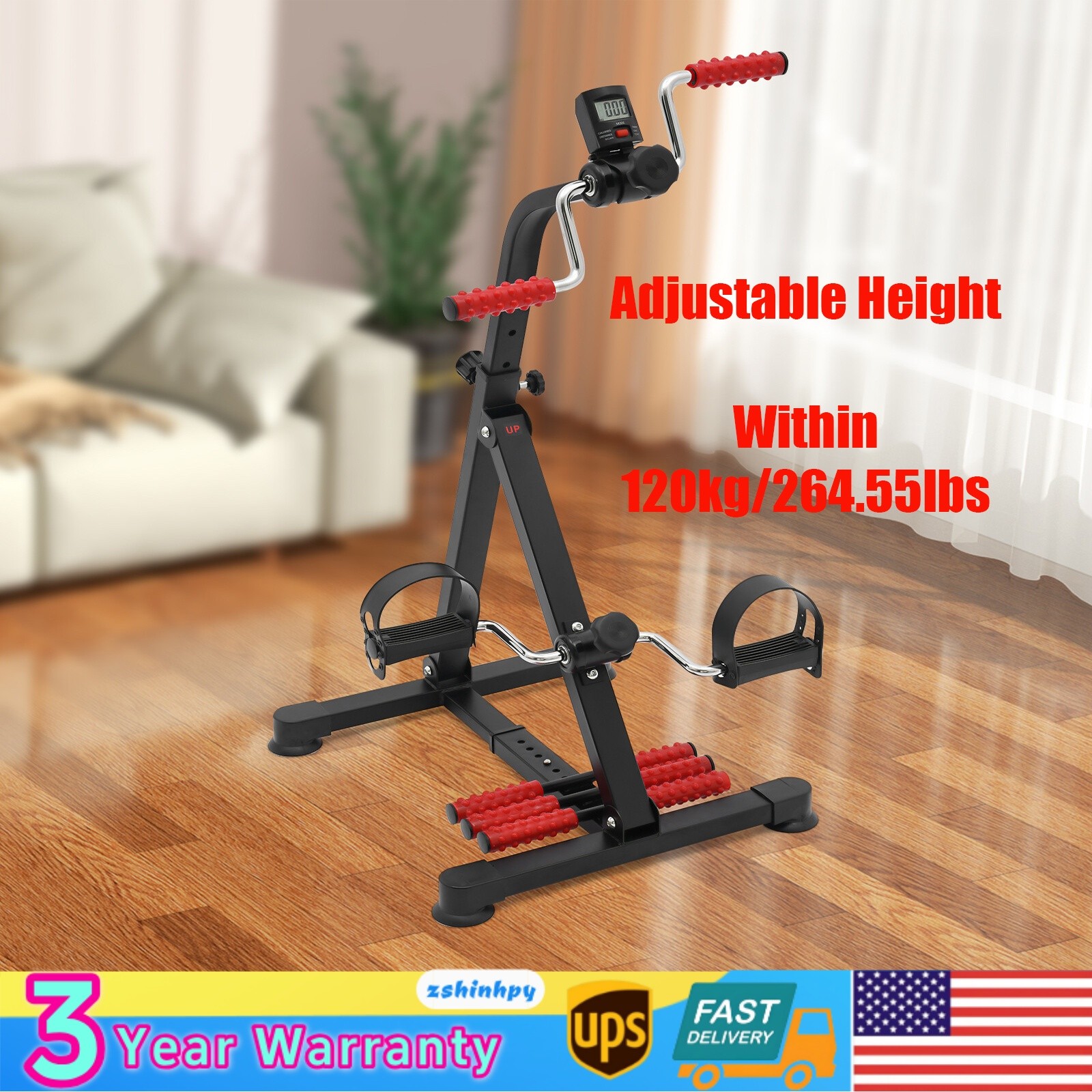 Adjustable Fitness Pedal Exerciser Bike W/ LCD Screen Within 50 kg Load Capacity