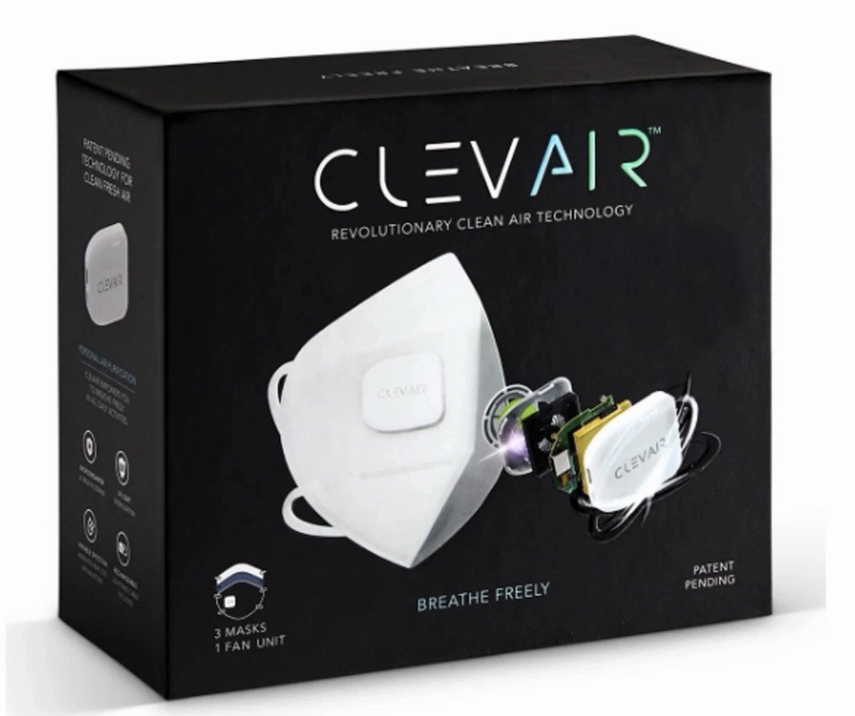 CLEVAIR WEARABLE PURIFIER THREE INTERCHANGEABLE MASK+UV Light Sterilization Tech