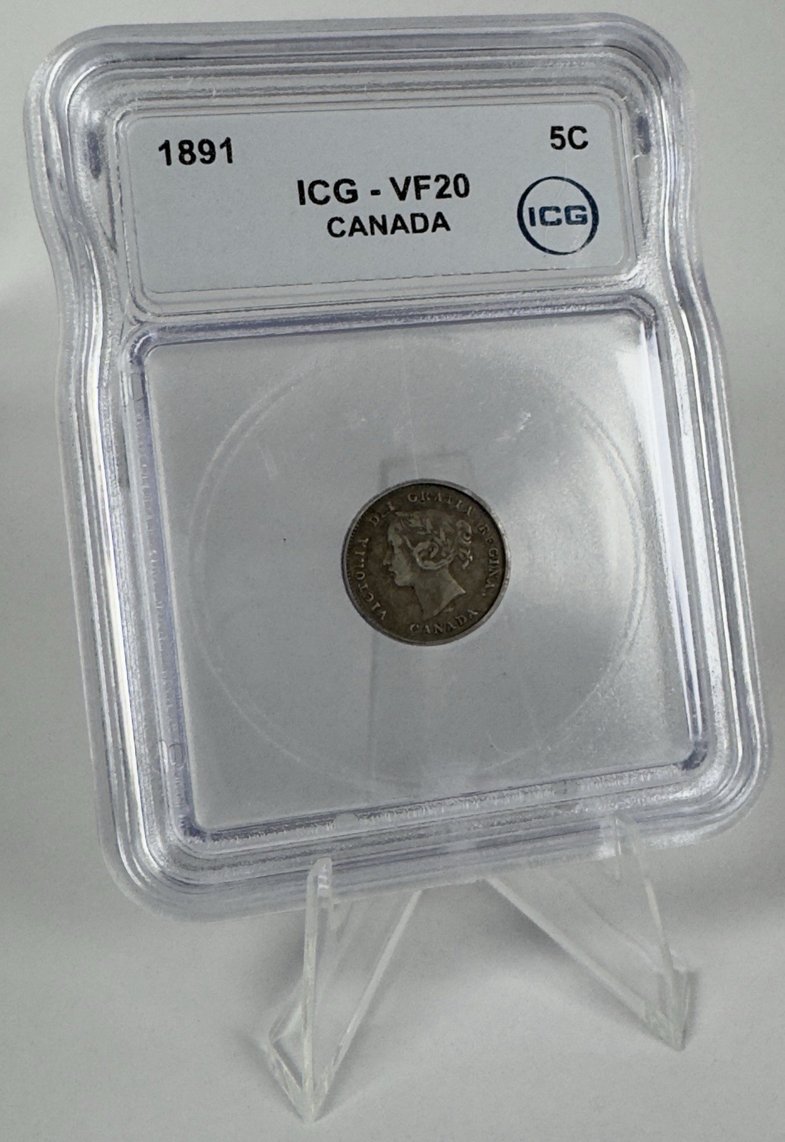1891 Canada Queen Victoria Silver 5 Cents Obverse #5 Variety ICG VF20