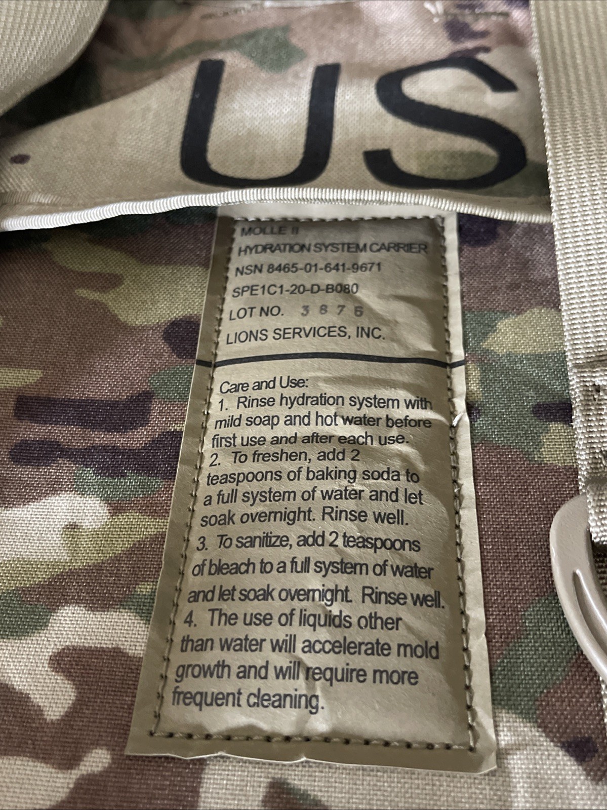 USGI Molle II Hydration System Carrier OCP Multicam No Bladder NEW