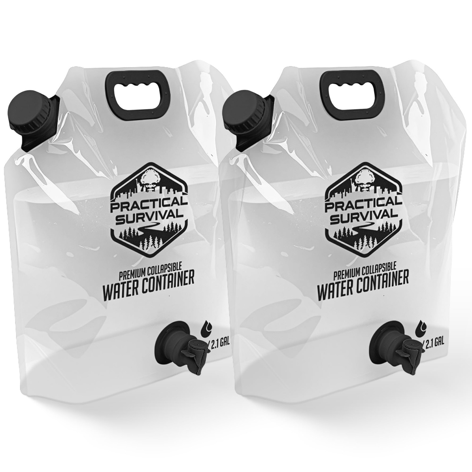2 Collapsible Water Container Bags with Premium Spigot - 2.1 Gallon/8L BPA-Po...