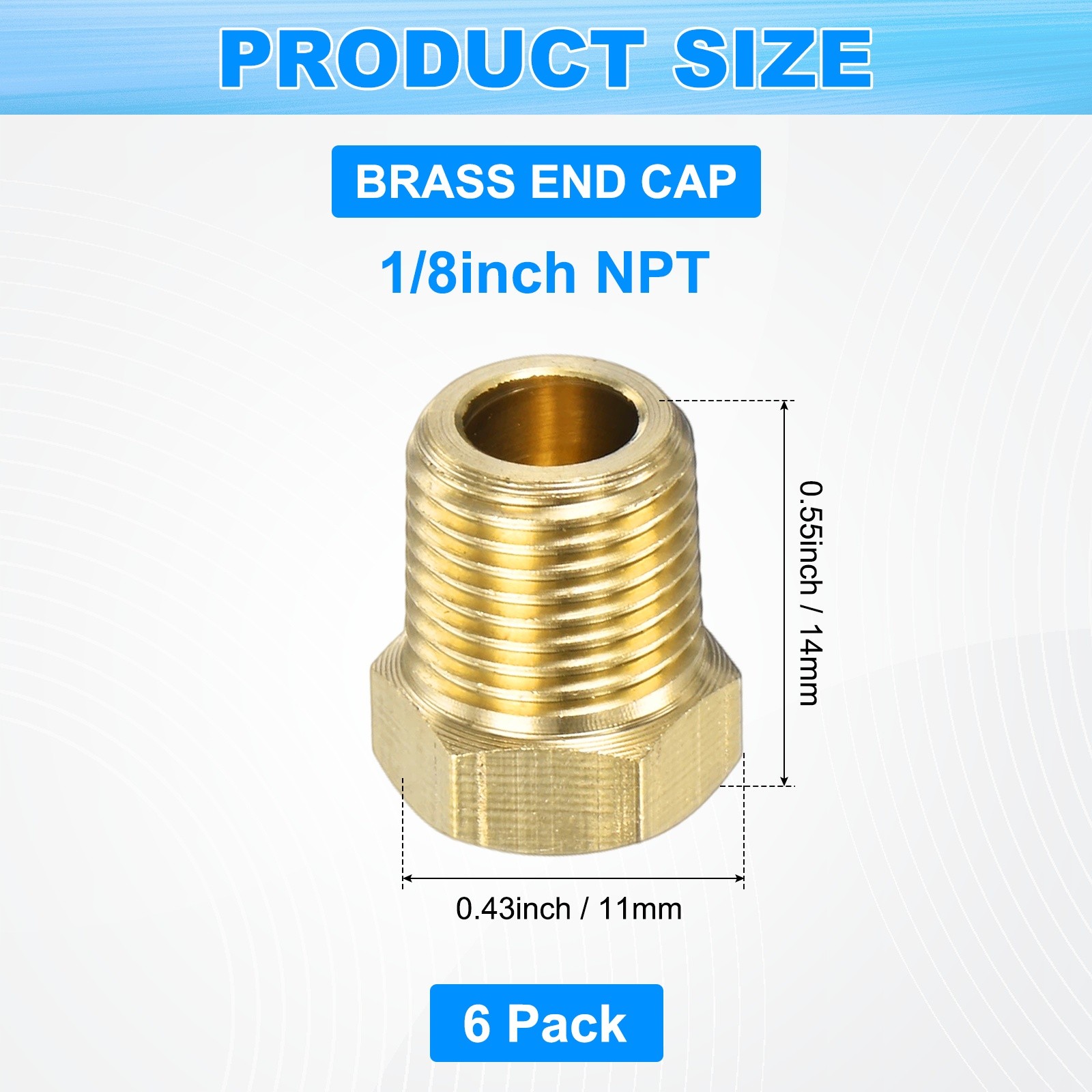6-Pack Brass Pipe Fitting, 1/8 " NPT Female Thread Hex End Cap