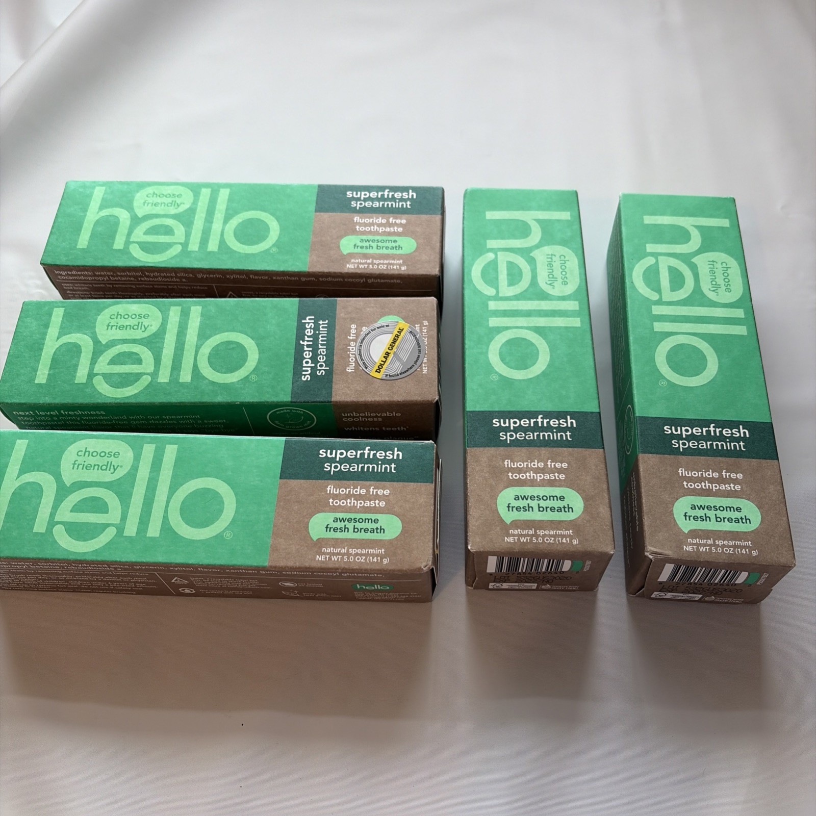 5- hello Super Fresh Spearmint Fluoride-Free Toothpaste 5.0 oz Each Exp/2027/ 28