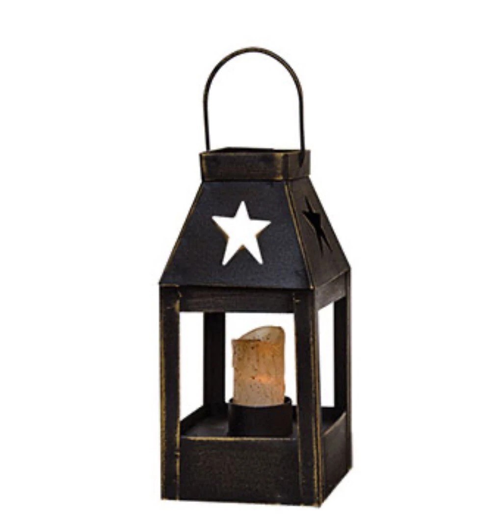 Mini Decorative Lantern With Star Cutout - Primitive Black - Flameless Candle