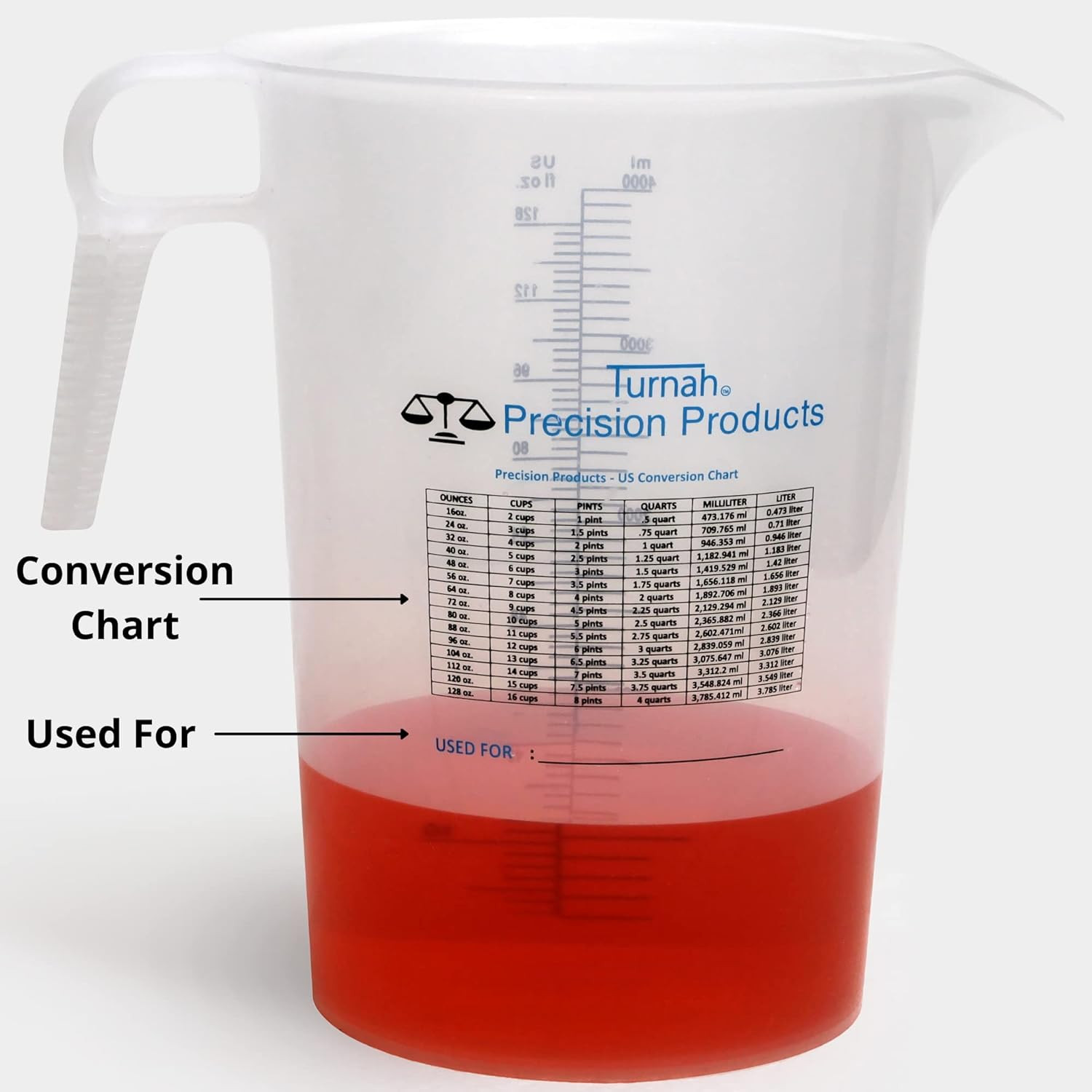 One Gallon 128Oz Measure Pitcher - Convenient Conversion Chart - Strong Food Gra