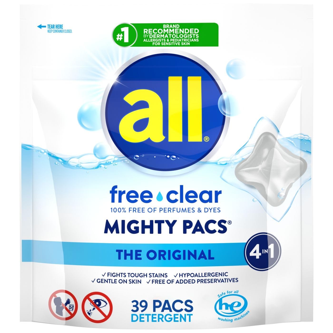 free clear, Original, MIGHTY PACS Laundry Detergent Pacs for Sensitive Skin, ...