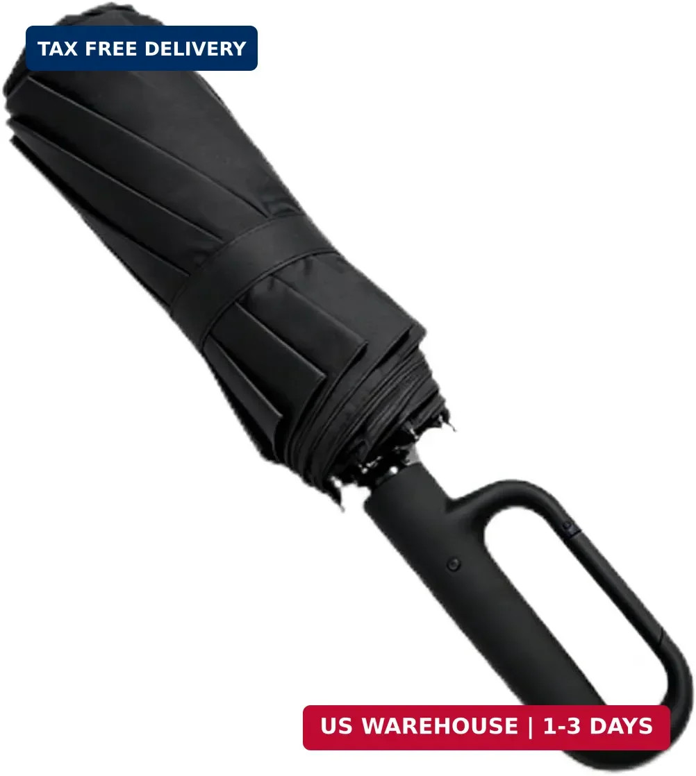 Windproof Umbrella, Compact Reverse Folding with Carabiner Handle, UV & Rain Pro