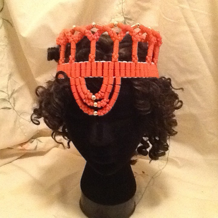 African Royal Bridal Olori faux Coral Beads Crown
