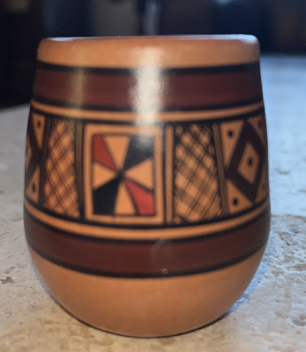 Peruvian Cusco Pottery Terracota 6 Cups Porcelain Inca Geometric Pattern Peru