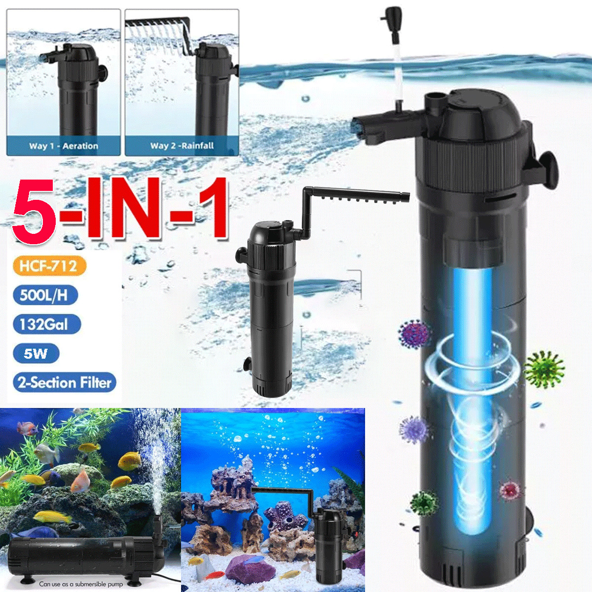 UV Sterilizer Filter Light For Aquarium Fish Pond Tank Clean Lamp Clarifier Pump