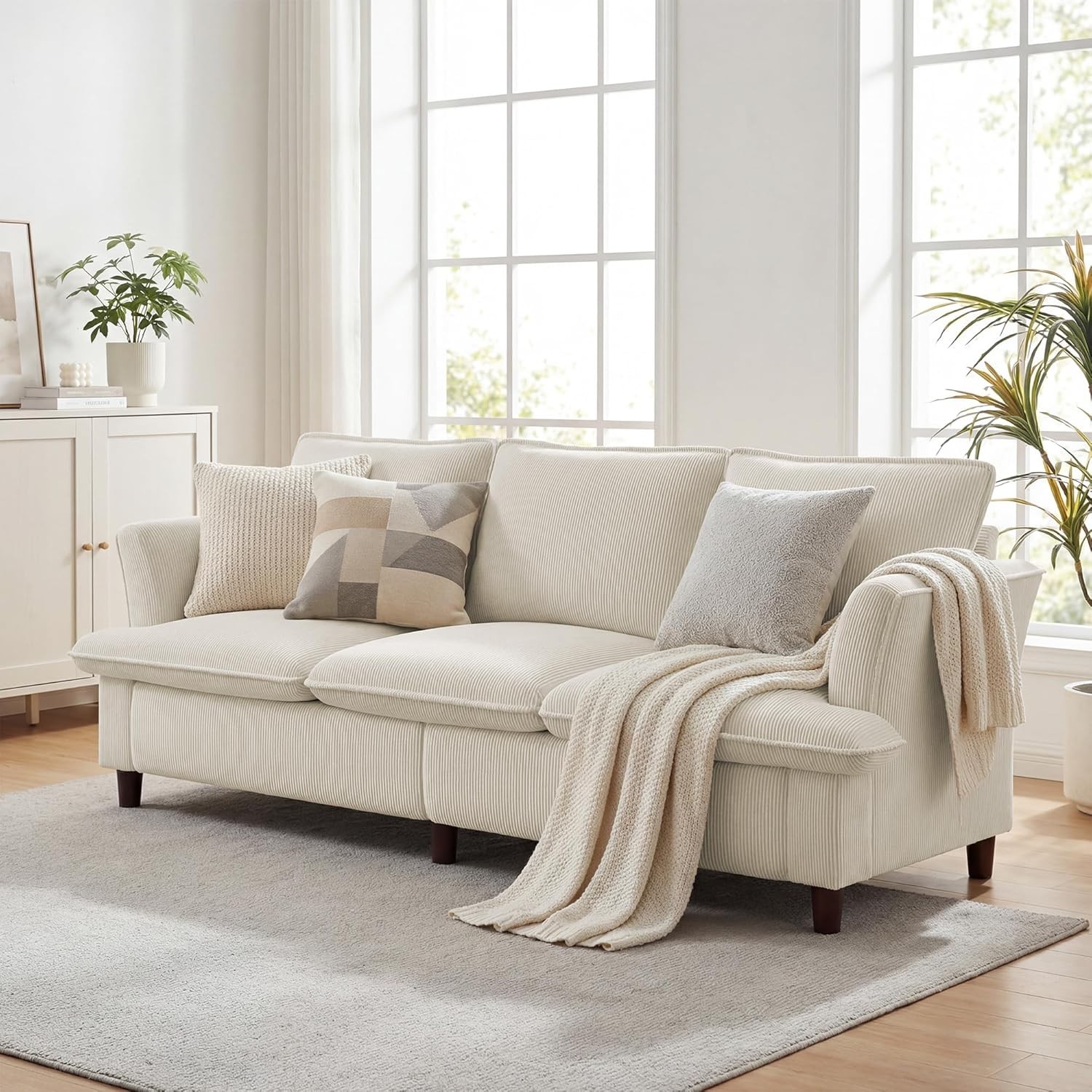 3 Seater Corduroy Couch 89" Comfy Couch W/ Deep Seat Modern Sofa Couch Living