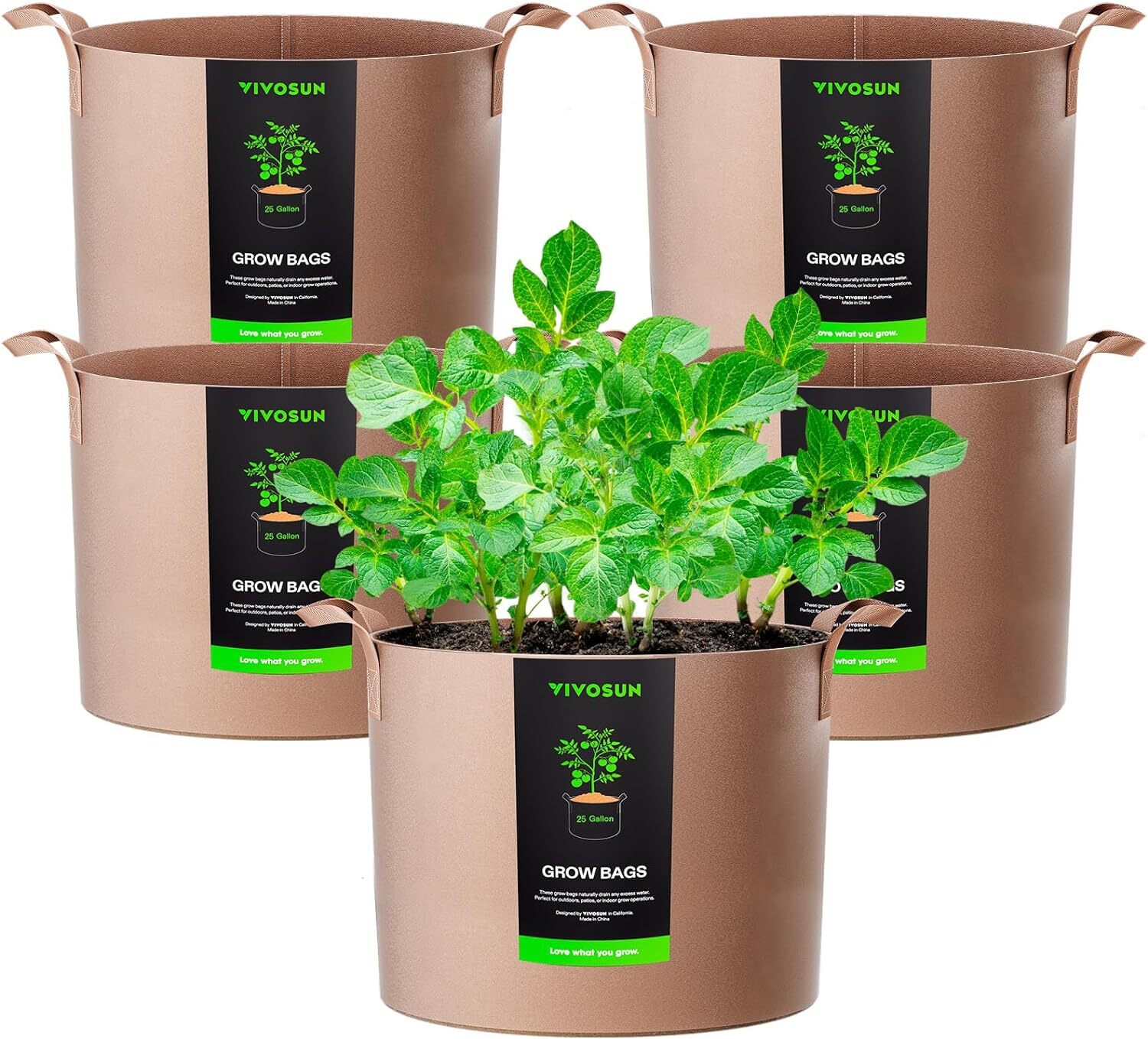 VIVOSUN 5-Pack 25 Gallons Grow Bags Thickened Nonwoven Fabric Pots with Handles