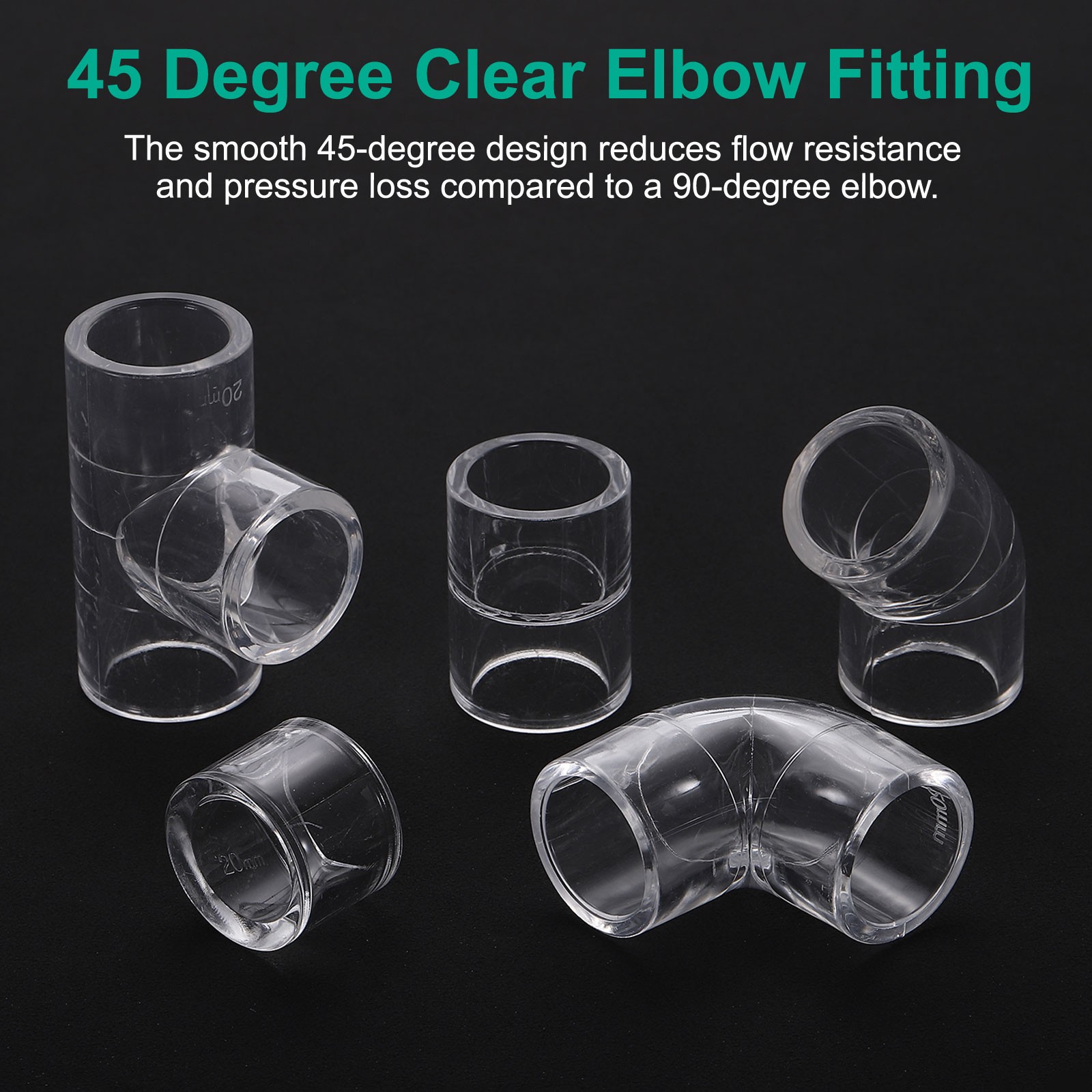 3Pcs Clear Elbow Fitting, 16mm/0.63" 45 Degree Acrylic Pipe Fitting Adapter