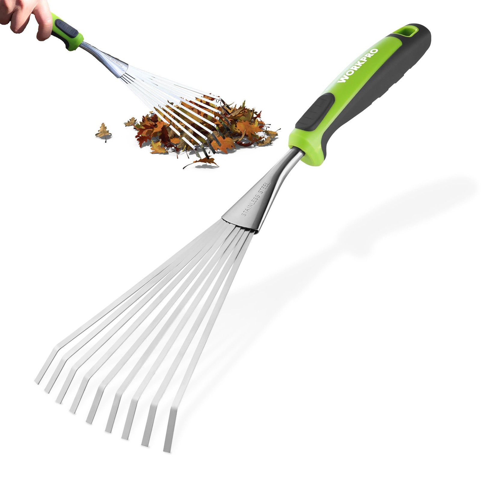 WORKPRO 16" Hand Rake, Garden Rake with Soft Handle Green/Black