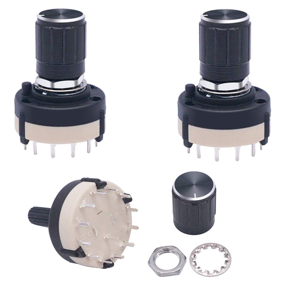 3x Rotary Switch RS26 2P6T Band Channel 2 Pole 6 Position Selector knob C702