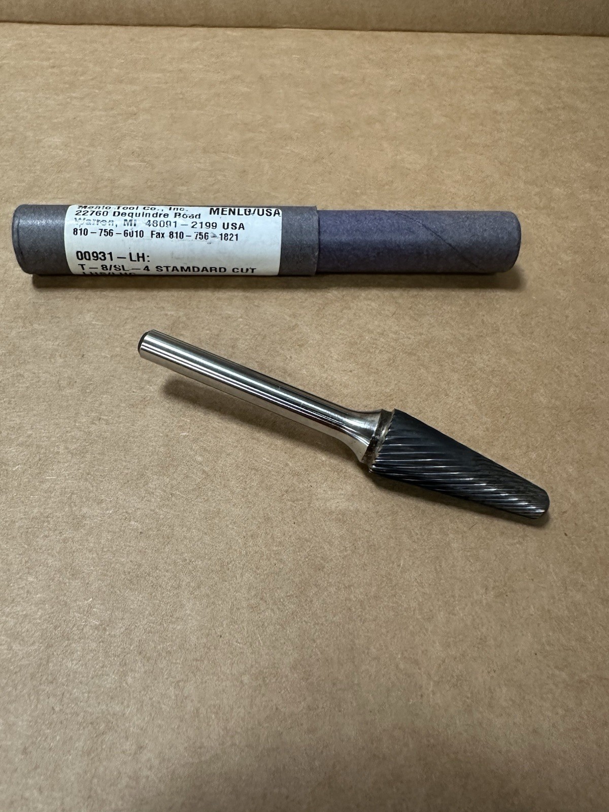 Menlo Tool 1/4” Shank T8/SL-4 Carbide Burr.
